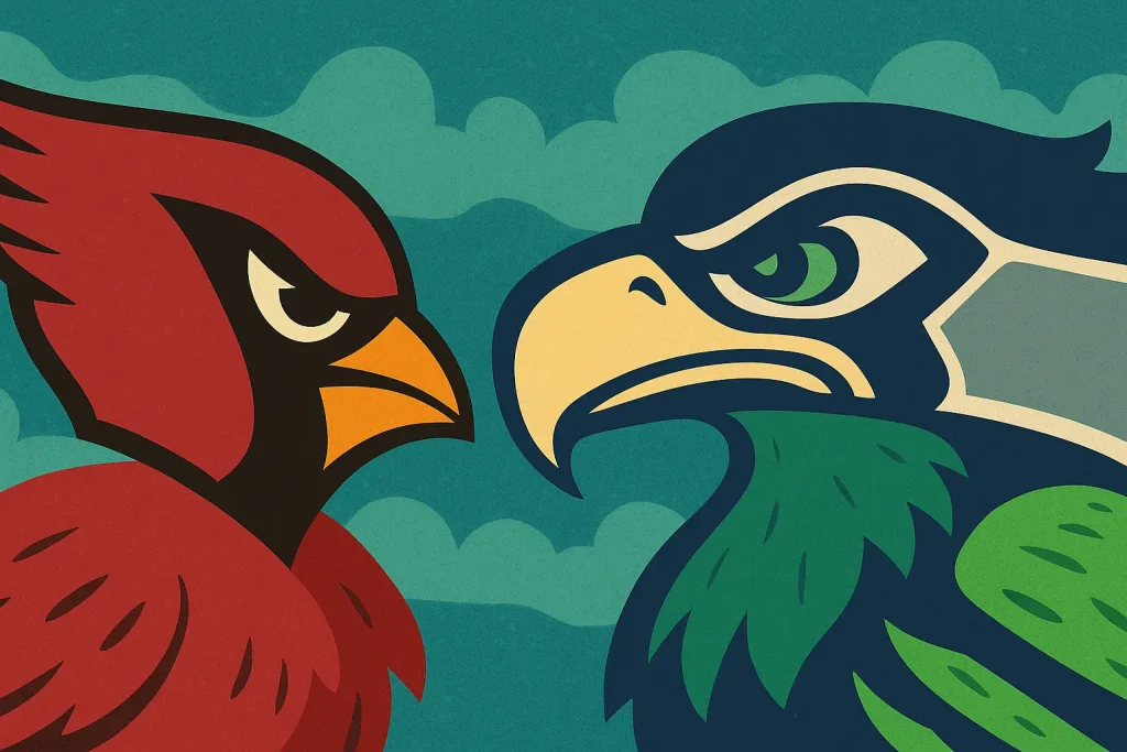 Arizona Cardinals and Seattle Seahawks mascots.
